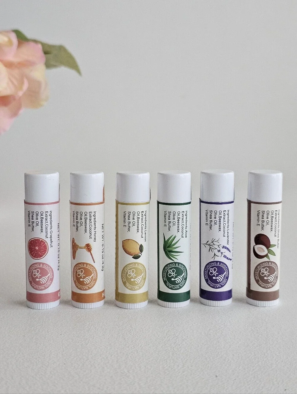 100% Natural Lip Balm 6 Pack Bundle Honey Lavender Grapefruit Lemon Shea Butter